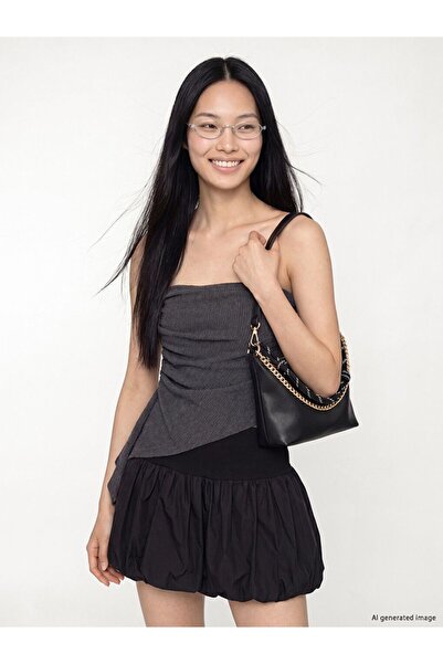 LC Waikiki Xside Anthracite Strapless Collar Gathered Asymmetrical Blouse