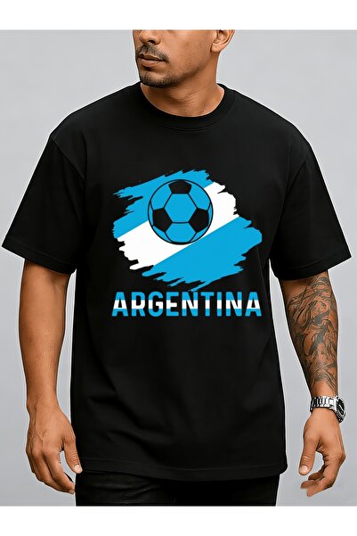 2mcup تي شيرت رجالي برقبة دائرية من Argentina Soccer Pride، قميص أسود قصير وم...