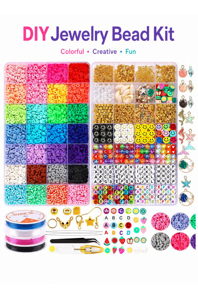 Yoawllty 28 Colors 6mm Flat Polymer Clay Beads DIY Bracelet Making Kit, Compl...