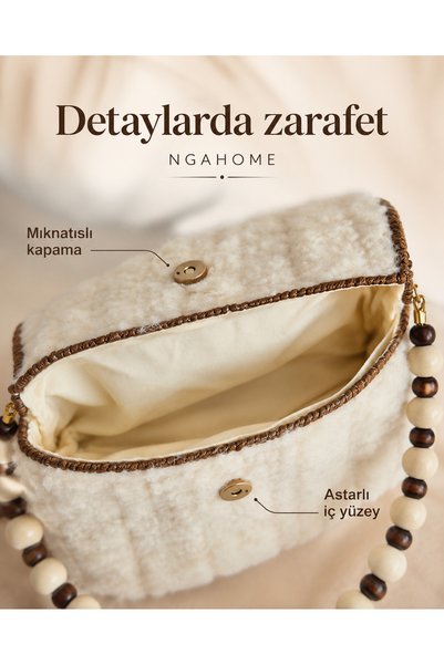 NGAHOME Handmade Plush Women's Bag |   Wooden Bead Hanger |   100% Handmade |   Stylish Shoulder & Hand Bag