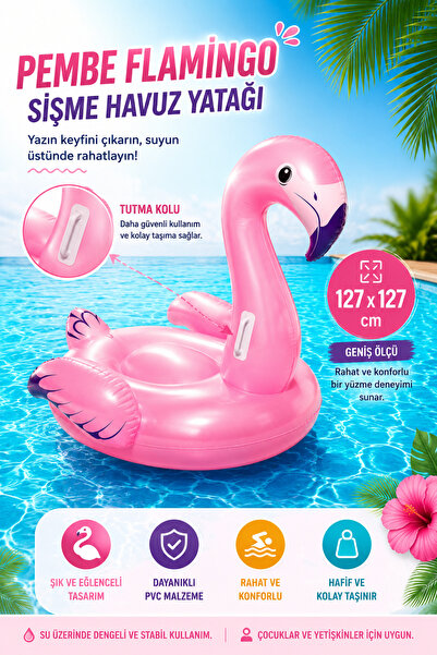 hak-iş oyuncak Pembe Tutmalı Flamingo Deniz Yatağı - 127x127 cm