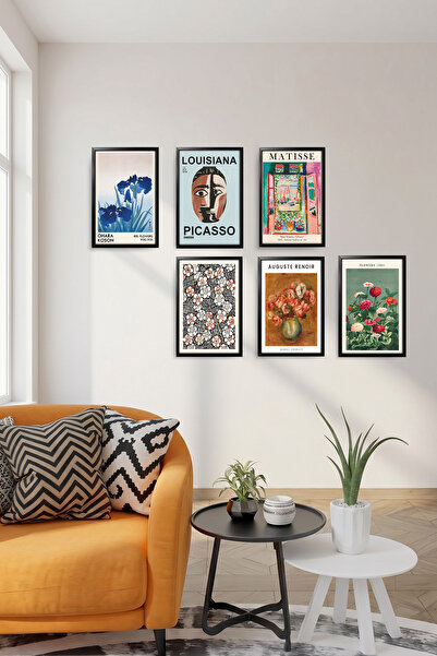 FscDizayn Ahşap Çerçeve Görünümlü 6 Parça Art Deco Estetiği Soyut Sanat Panel...