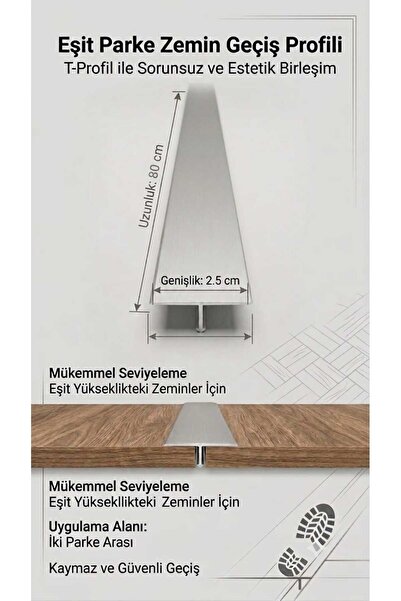 Zirve Alüminyum Kapı Eşik Profili Parke Kapı Altı Çıtası T Model Alüminyum Gr...