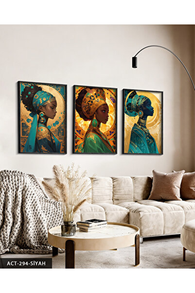 Evinemoda African Women 3 Pieces Wooden Framed Painting Act