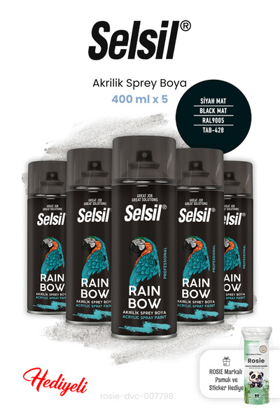 Selsil 5 adet Siyah Mat Sprey Boya 400 ml ve ROSIE