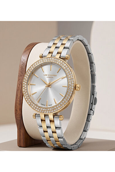 Lee Cooper London Women's Watch 34mm Gold Silver Stone Metal Band Silver Dial