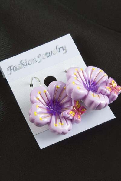 TakÇalıştır Flower Butterfly Plastic Clip Earrings