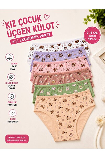 HB TREND 6-Pack of Colorful Patterned Soft Matte Colored Cute Girls' Briefs (...