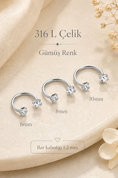 moonzy - minimalist & cozy 1.2 mm Kalın Bar Tektaşlı Halka Piercing 316L Çeli...
