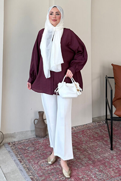 Tesettür Diyarı Πουκάμισο Oversize από ύφασμα Mery Jacquard Tulle Modal - Μοβ...