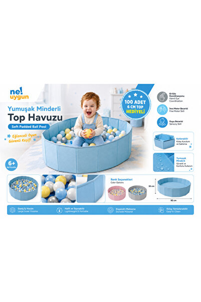 NeUygun Katlanır Aktivite ve Top Havuzu, Yumuşak Minder Tabanlı 100 Adet 6 Cm...