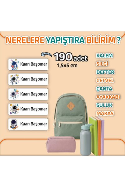 Kapbirhediye Okul Etiketi Isme Özel Kalem Defter Etiketi Astronot 2 Temalı 190 Adet