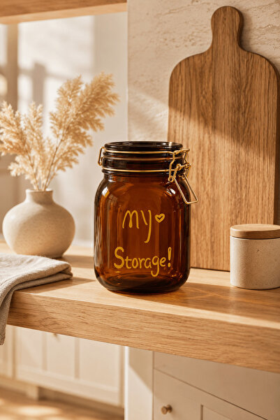 Jenisa Amber Glass Lockable Vacuum Storage Jar Airtight Food Container 1.5L