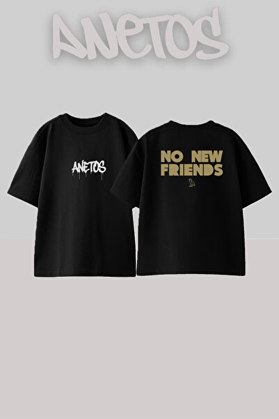 Anetos Μπλουζάκι No New Friends με στάμπα σε μεγάλο μέγεθος, μαύρο
