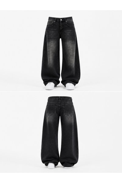 Yukatay Black Baggy Washed Loose Oversize Women's Jeans