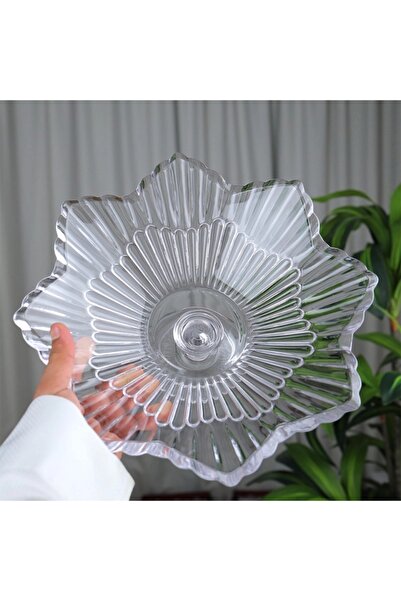 Al Hadaya Mall Glass Serving Plate with Elegant Design - Transparent - 27X15 cm