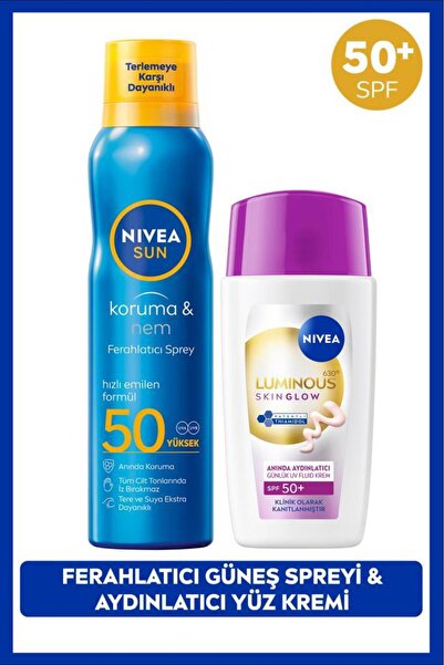 NIVEA SUN SPF50 Güneş Koruyucu Ferahlatıcı Sprey 200ml ve Luminous630 Skin Gl...