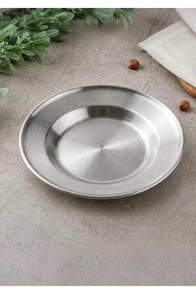 CEZVE HOME Silver Stainless Steel Round Presentation Serving Plate 26 cm