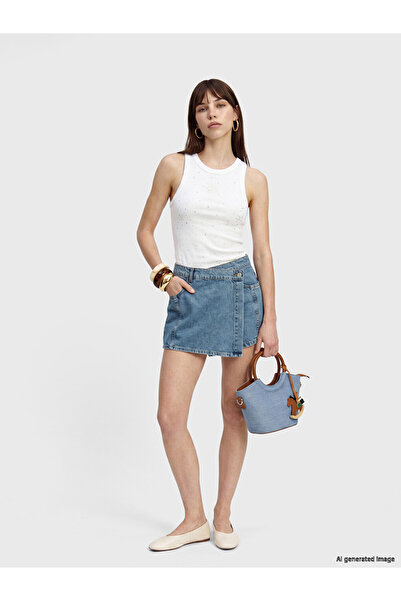 LC Waikiki Indigo High Waist Women's Jean Shorts Skirt