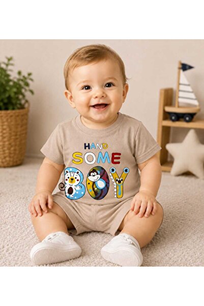 krm kerem bebe Baby Boy Handsome Boy Printed Cotton Fabric Short Sleeve Short...