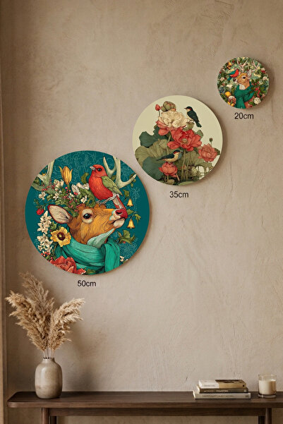 visdora 3-Piece Round Canvas Painting Set - 50cm 35cm 20cm Modern Wall Decor ...