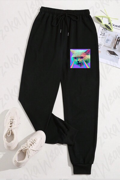 ZOKAWEAR Unisex Cyber Cat Printed Sweatpants