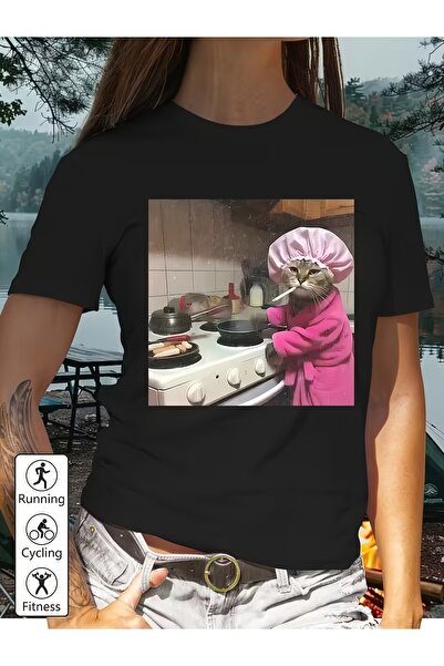 23 nisan Popular Women'S Casual Short-Sleeve T-Shirt Print of Cat a Pink Bath...