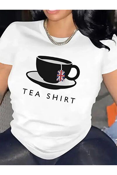 1001 Line Women's British Tea Graphic Tee Soft Round Neck Short Sleeve T-Shir...