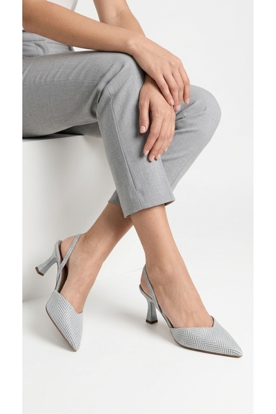 Eysha Qelyra Women's Silver Glitter Patterned Short Goblet Heel Pointed Toe H...
