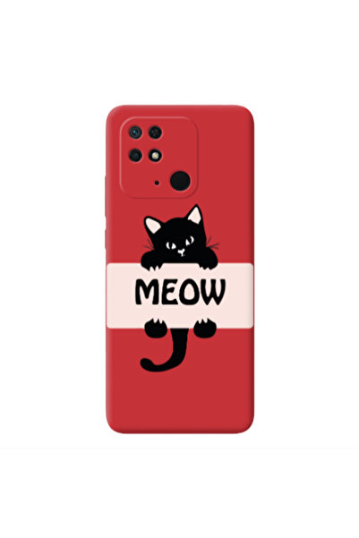 Other Xiaomi Redmi 10C Meow Red Colored Silicone TPU Θήκη