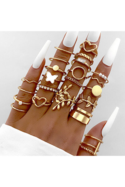 Choice7 AYQT5645401 47Pcs/Set Vintage Gold Color Heart Rings Set For Women Me...