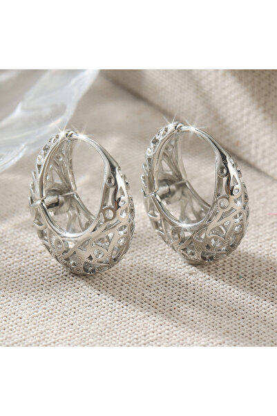 Choice A912-Silvery Classic Hollow Carving Hoop Earrings For Women Elegant Si...