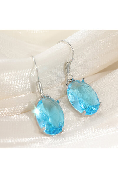 Choice Blue A009 Fashion Sparkling Oval Blue Synthetic Zirconia Dangle Earrin...