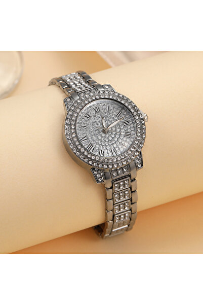 Choice Silver 1pcs Fashion Roman pattern diamond inlaid women's watch, women'...