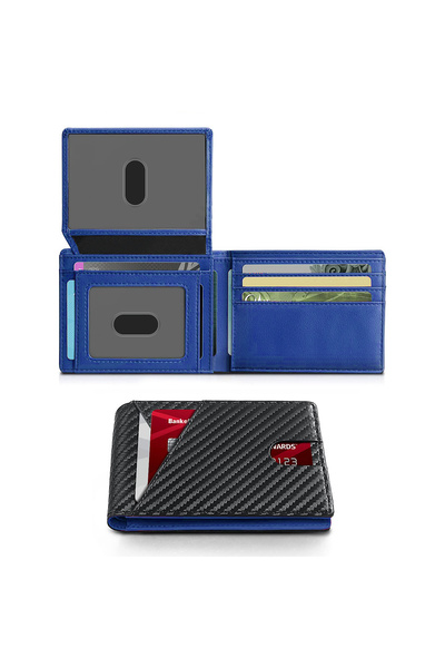 Choice QB391-CarbonBlue RFID Carbon Fiber Ultra-thin Trifold Wallet Simple Fr...