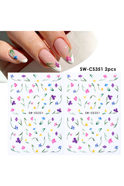 Choice SW-CS351 قطعتان من ملصقات الأظافر ثلاثية الأبعاد بتصميم زهور ونباتات ب...