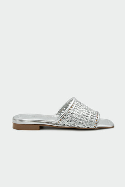 LAMİNTA Ciffy Knitted Detailed Flat Women's Silver Slippers