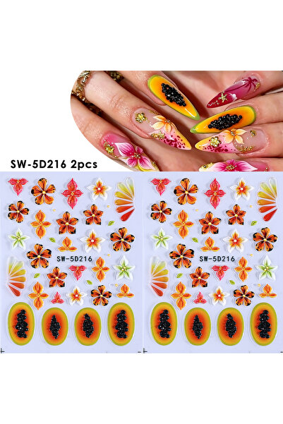 Choice1 SW-5D216 2pcs 1/2pcs Tropical Fruit Pawpaw Nail Embossed Sticker 5D F...