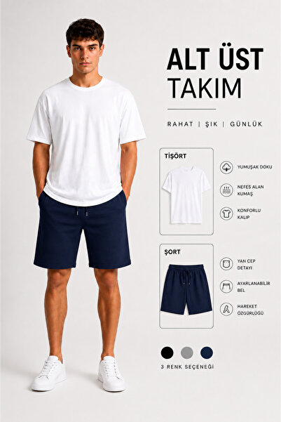 JULİA MODA Men's Shorts-T-Shirt Set Breathable Lightweight Fabric Maximum Com...
