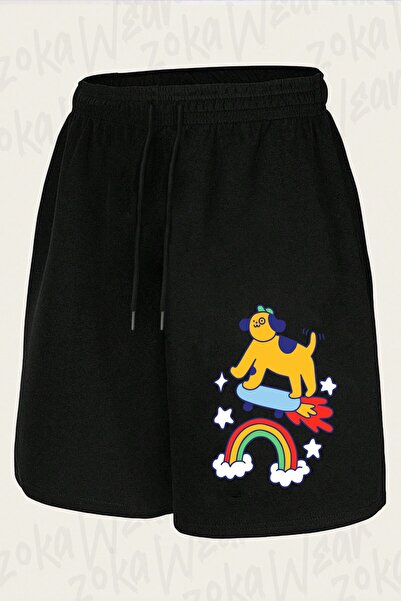 ZOKAWEAR Unisex Dog Flying on a Skateboard Design Printed Shorts