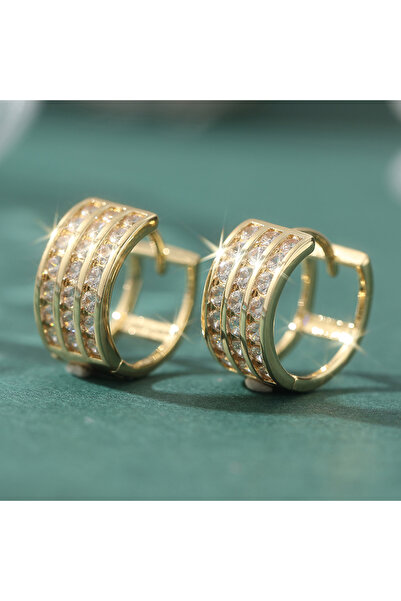Choice Clear A064 Luxury Sparkling Inlaid Shiny Zirconia Golden Plated Hoop E...
