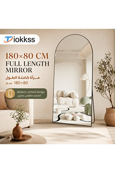 Tiokkss 180×80cm Arched Full Length Mirror, Large Black Floor Mirror, Full Bo...