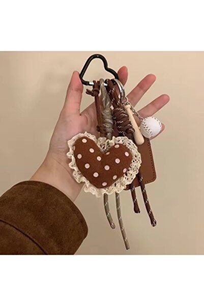 Choice9 b-brown Fashion Fluffy Heart Keychain Braided Rope Bag Pendant Keyrin...