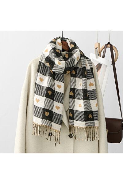 Choice One Size YR320-02 Women's Autumn and Winter Heart-Patterned Scarf Plai...