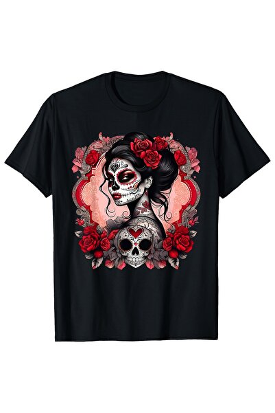 23 nisan Men'S Sugar Skull Women'S Day of The Dead La Catrina T-Shirt. Popula...