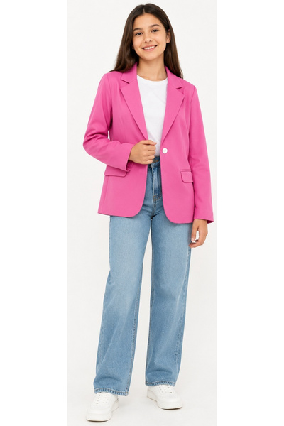 İrem Çocuk Giyim Girl's Fuchsia Color Blazer Jacket with Button Closure and P...