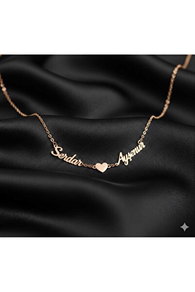 Ranavia Jewellery 925 Ayar Gümüş Kolye 2 İsim Ortası Kalpli Aile Kolye Kişiye...