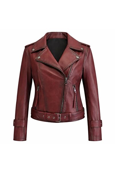 MİRENA LEATHER Kadın Motorcu Hakiki Deri Ceket