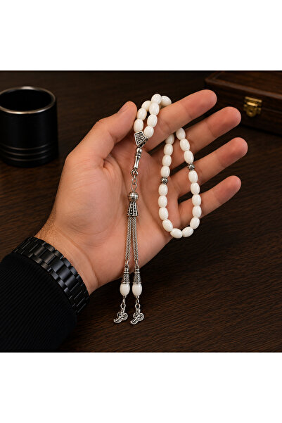Bk Gift White Beaded Prayer Beads – Gift Prayer Beads with Metal Tassel Detail