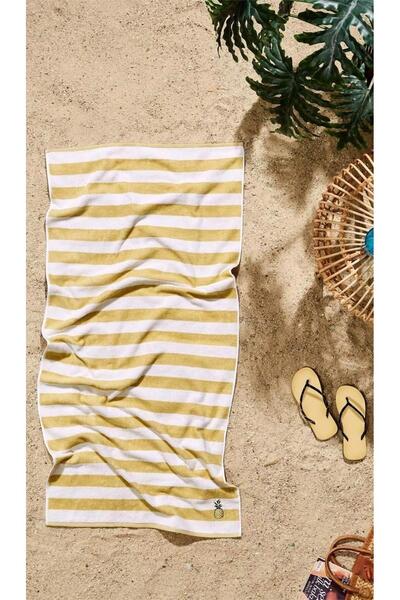 Özdilek Tarzy Line Nakışlı Plaj Havlusu 70x150 cm Açık Sarı